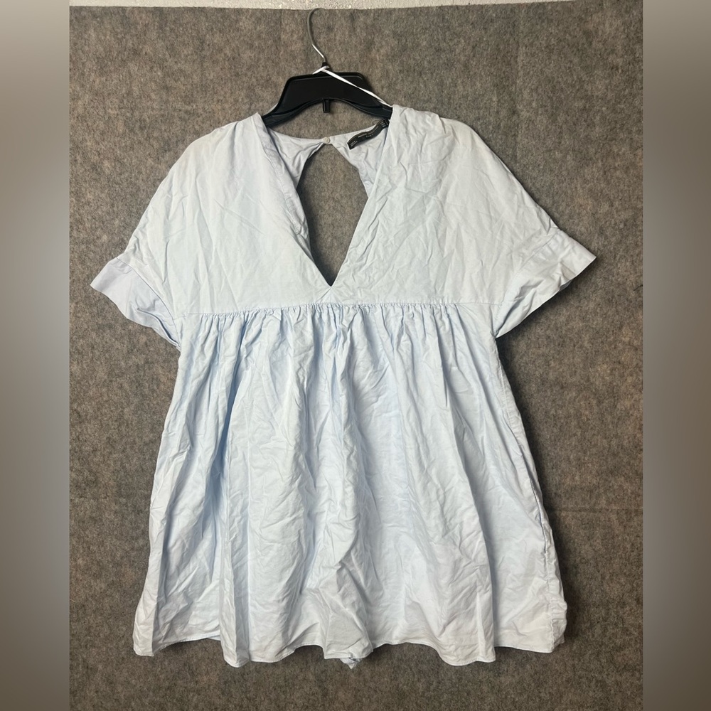 Zara Trafaluc Collection Woman’s Large light‎ blue poplin babydoll romper dress